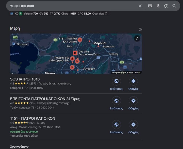 Google map pack δευτερη θεση για γιατροι στο σπιτι με local seo